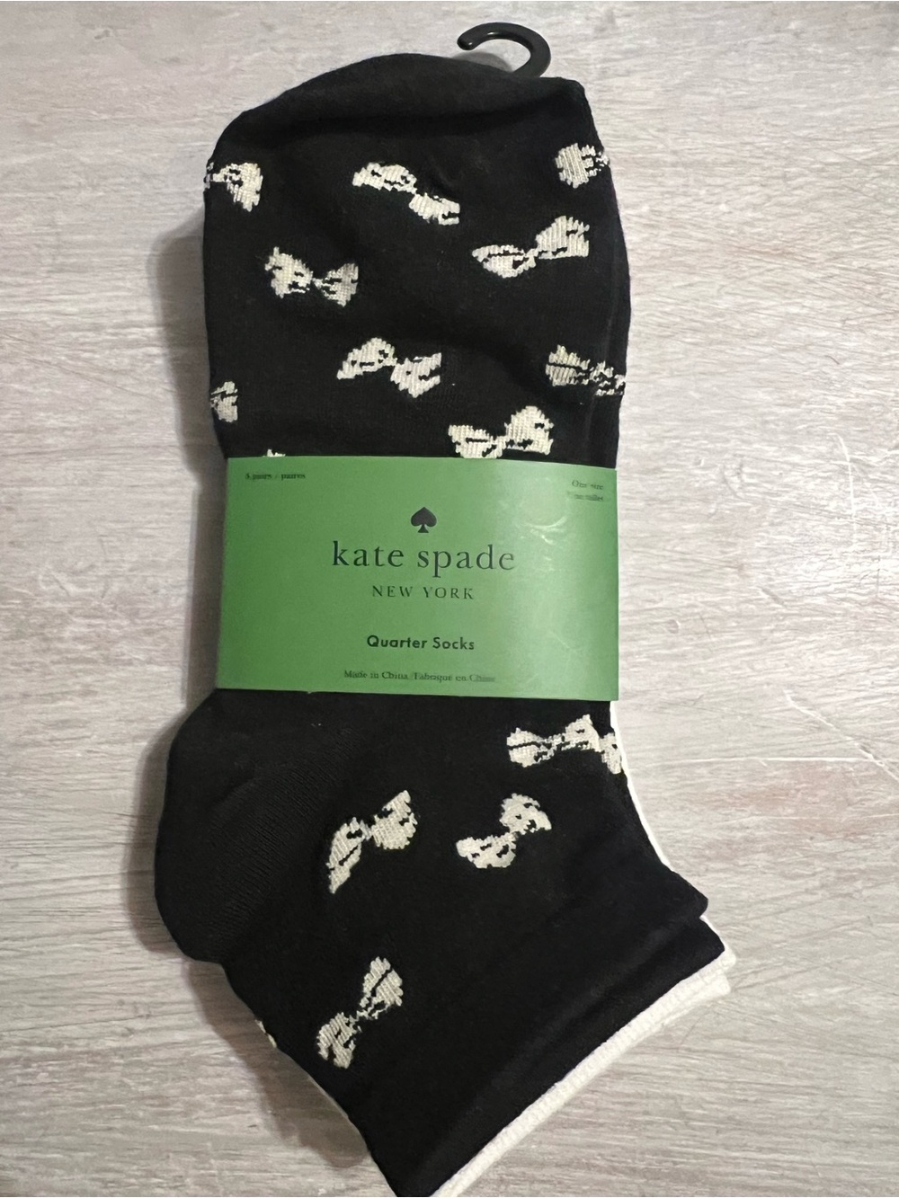 NWT KATE SPADE Women’s Set of 3 Designer Quarter Socks Bow Spade